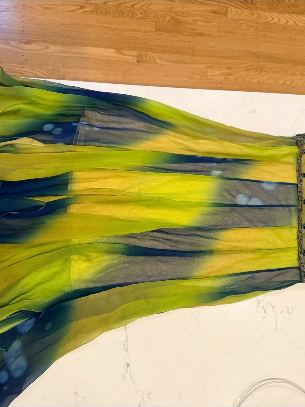 Vintage Fairy 100% Silk Dress in Lime & Navy